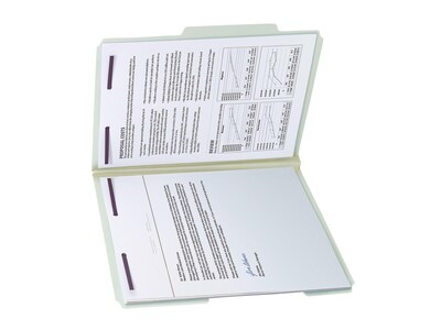 Smead Pressboard Classification Folders with SafeSHIELD Fasteners, 2/5-Cut Tab, Letter Size, Gray/Green, 25/Box (14982)