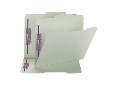 Smead Pressboard Classification Folders with SafeSHIELD Fasteners, 2/5-Cut Tab, Letter Size, Gray/Green, 25/Box (14982)