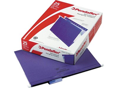 Pendaflex Reinforced Hanging File Folders, 1/5 Tab, Letter Size, Violet, 25/Box (PFX 4152 1/5 VIO)