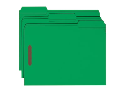 Smead Fastener File Folders, 2 Fasteners, Reinforced 1/3-Cut Tab, Letter Size, Green, 50/Box (12140)