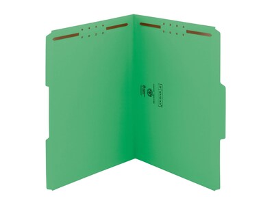 Smead Fastener File Folders, 2 Fasteners, Reinforced 1/3-Cut Tab, Letter Size, Green, 50/Box (12140)