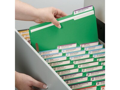 Smead Fastener File Folders, 2 Fasteners, Reinforced 1/3-Cut Tab, Letter Size, Green, 50/Box (12140)