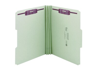 Smead Pressboard Classification Folders with SafeSHIELD Fasteners, 1/3-Cut Tab, Letter Size, Gray/Green, 25/Box (14944)