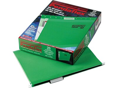 Pendaflex Reinforced Hanging File Folders, 1/5 Tab, Letter Size, Bright Green, 25/Box (PFX 4152 1/5