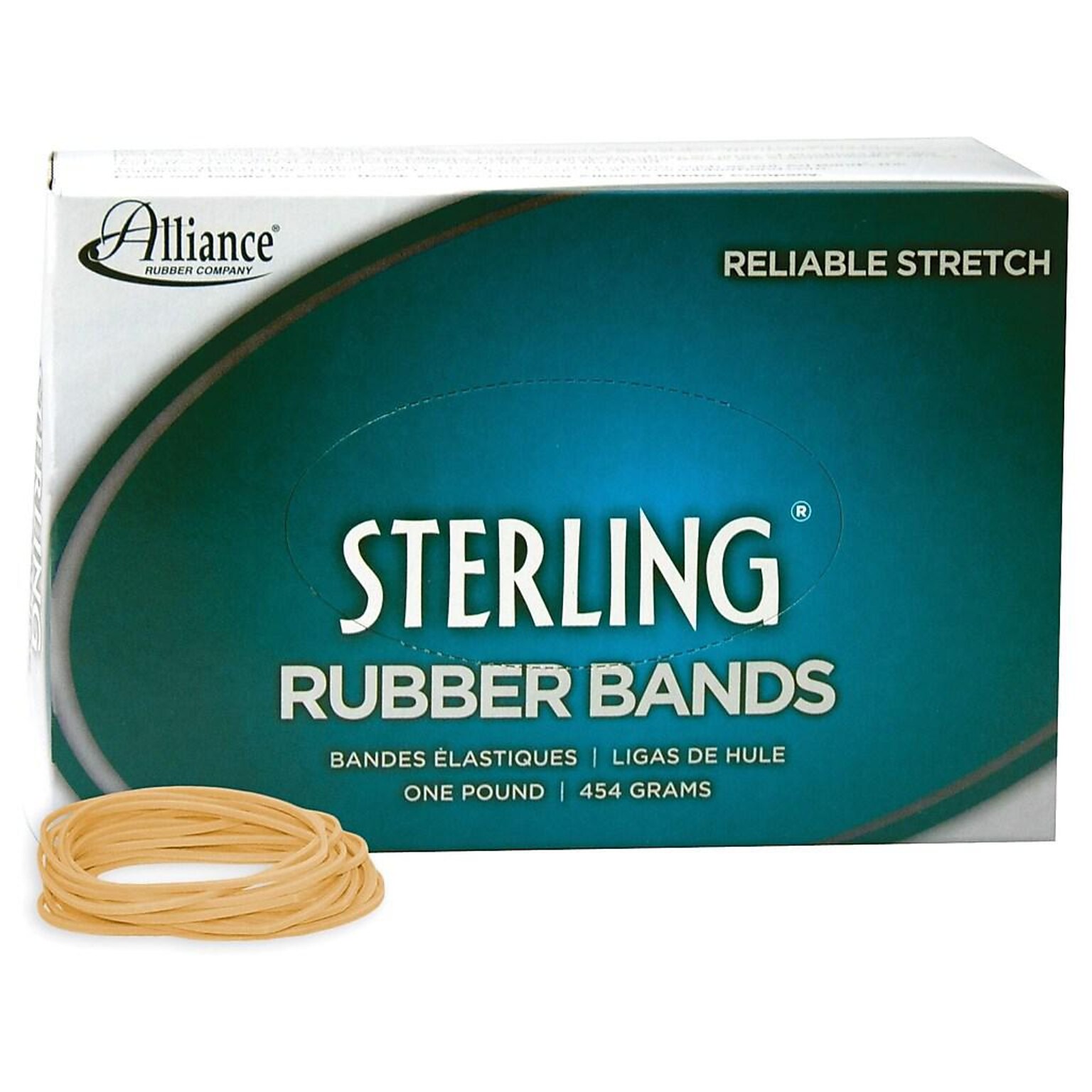 Alliance Rubber Sterling Multi-Purpose #18 Rubber Bands, 3 x 0.0625, Natural Crepe, 1900/Pack (24185)