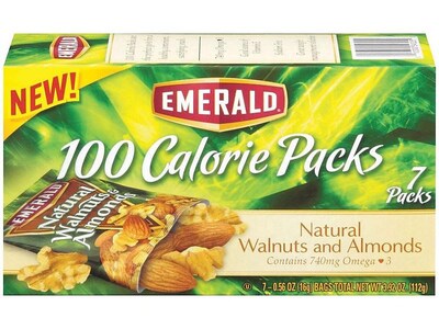 Emerald Nuts 100 Calorie Packs, Walnuts and Almonds, 0.56 Oz., 7/Box (54325)