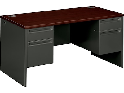 HON 38000 Series 60 Double Pedestal Desk, Mahogany/Charcoal (H38155NS)