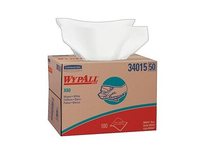 WypAll X60 Fabric Wipers, White, 180/Box (34015)