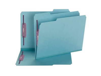 Smead Heavy Duty Pressboard Classification Folders with SafeSHIELD Fasteners, 1/3-Cut Tab, Letter Size, Blue, 25/Box (14937)