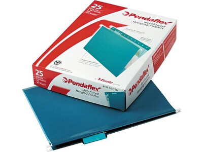 Pendaflex Reinforced Hanging File Folders, 1/5 Tab, Letter Size, Teal, 25/Box (PFX 4152 1/5 TEA)