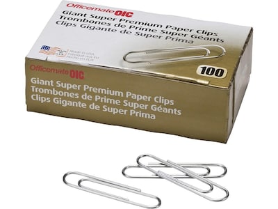 OfficeMate Super Premium Jumbo Paper Clips, Silver, 100 Clips/Box, 10 Boxes/Pack (99907)