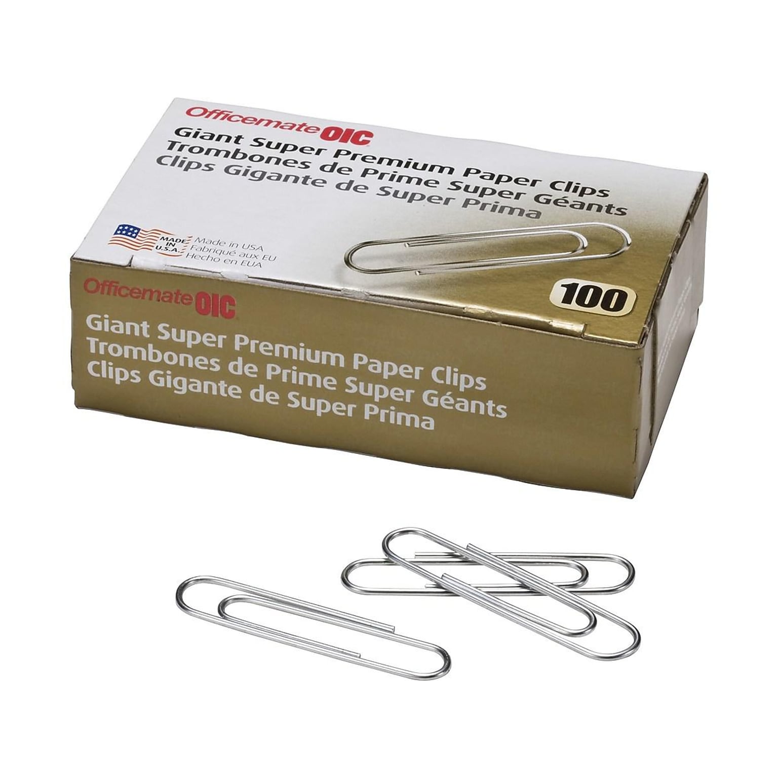 OfficeMate Super Premium Jumbo Paper Clips, Silver, 100 Clips/Box, 10 Boxes/Pack (99907)