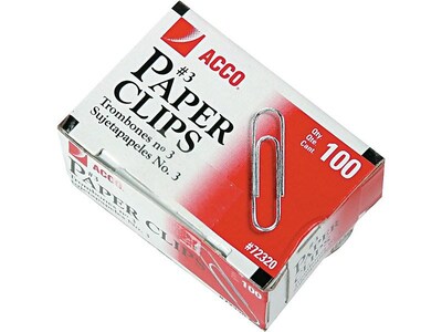 ACCO #3 Economy Paper Clips, Silver, 100/Box, 10 Boxes/Pack (72320)
