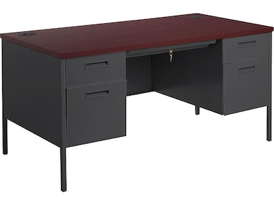 HON Metro Classic 60 Double Pedestal Desk, Mahogany/Charcoal (HONP3262NS)