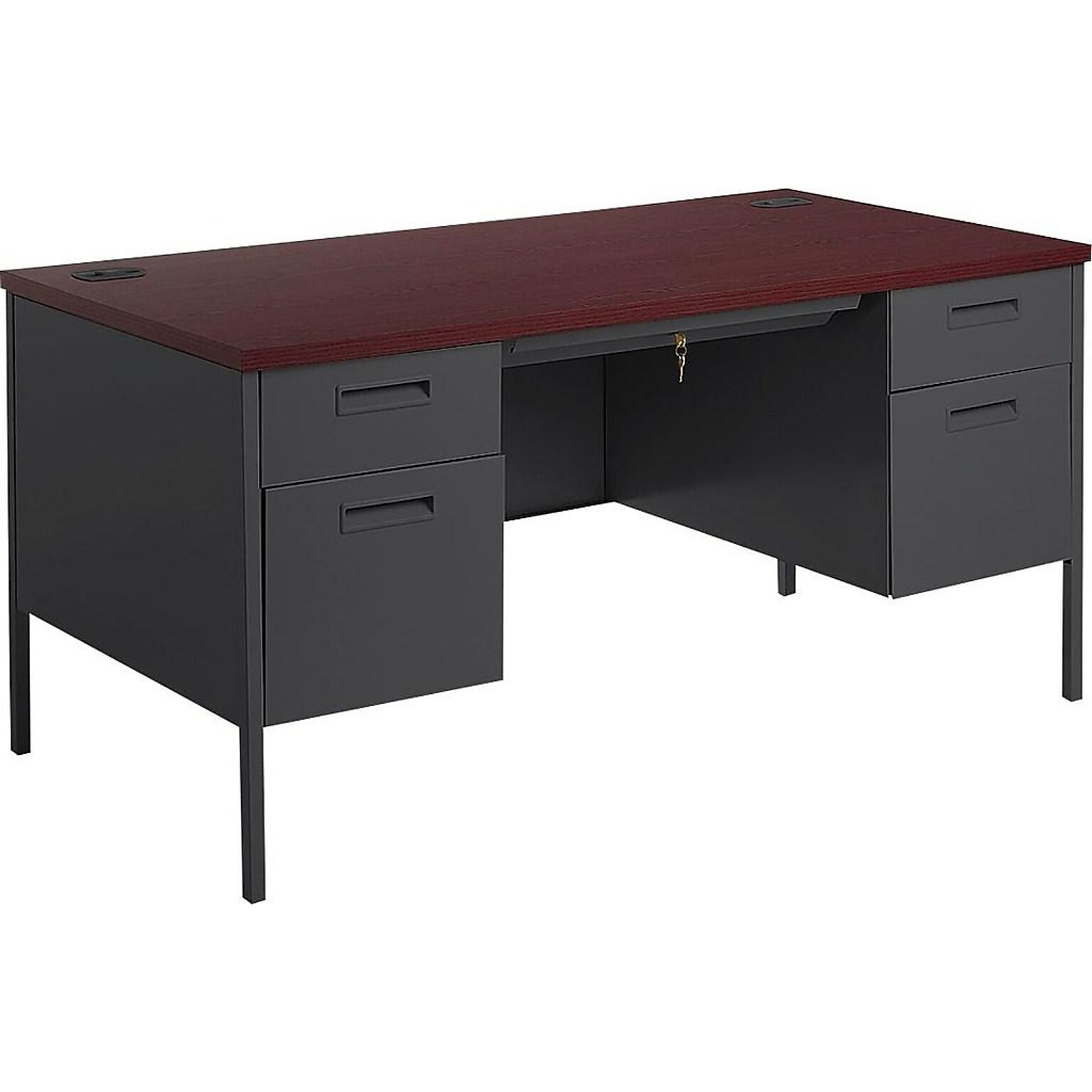 HON Metro Classic 60 Double Pedestal Desk, Mahogany/Charcoal (HONP3262NS)