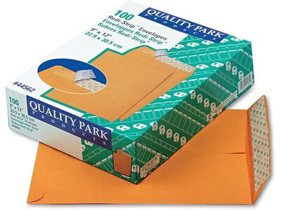 Quality Park Redi-Strip Kraft Catalog Envelopes, 9" x 12", Brown Kraft, 100/Box (QUA44562)