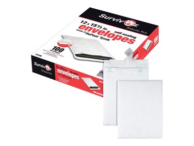 Quality Park Tyvek Survivor Self Seal Catalog Envelopes, 12"L x 15.5"H, White, 100/Box (QUAR1790)