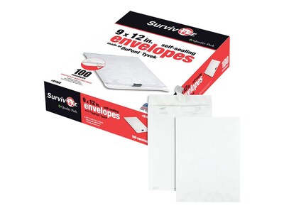 Quality Park Tyvek Survivor Self Seal Catalog Envelopes, 9"L x 12"H, White, 100/Box (QUAR1460)