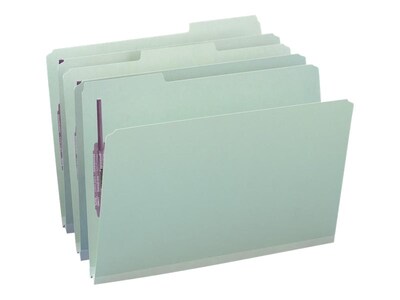 Smead Pressboard Classification Folders with SafeSHIELD Fasteners, 1/3-Cut Tab, Legal Size, Gray/Green, 25/Box (19931)