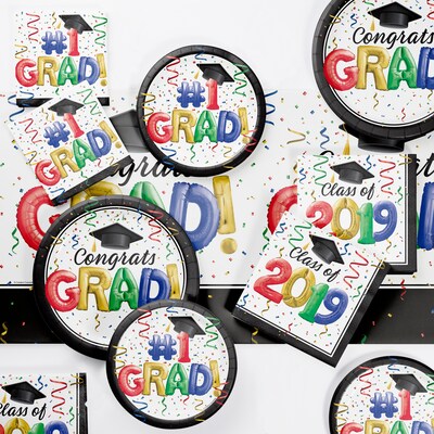 Creative Converting #1 Grad 2019 Deluxe Party Supplies Kit (DTC3878E2D)
