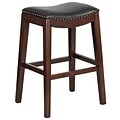 30 High Backless Cappuccino Wood Barstool with Black Leather Seat (TA-411030-CA-GG)