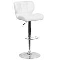 Contemporary Tufted White Vinyl Adjustable Height Barstool with Chrome Base [SD-SDR-2510-WH-GG]