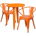 24 Round Orange Metal Indoor-Outdoor Table Set with 2 Arm Chairs [CH-51080TH-2-18ARM-OR-GG]