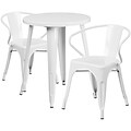 24 Round White Metal Indoor-Outdoor Table Set with 2 Arm Chairs [CH-51080TH-2-18ARM-WH-GG]