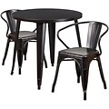 Flash Furniture 30 Round Black-Antique Gold Metal Indoor-Outdoor Table Set with 2 Arm Chairs (CH-51090TH-2-18ARM-BQ-GG)