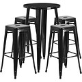 24 Round Black Metal Indoor-Outdoor Bar Table Set with 4 Square Seat Backless Barstools (CH-51080BH-4-30SQST-BK-GG)