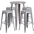 24 Round Silver Metal Indoor-Outdoor Bar Table Set with 4 Square Seat Backless Barstools [CH-51080BH-4-30SQST-SIL-GG]