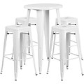 24 Round White Metal Indoor-Outdoor Bar Table Set with 4 Square Seat Backless Barstools [CH-51080BH-4-30SQST-WH-GG]