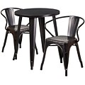 Flash Furniture 24 Round Black-Antique Gold Metal Indoor-Outdoor Table Set with 2 Arm Chairs (CH-51080TH-2-18ARM-BQ-GG)