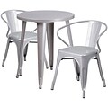 24 Round Silver Metal Indoor-Outdoor Table Set with 2 Arm Chairs [CH-51080TH-2-18ARM-SIL-GG]