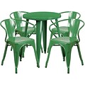 24 Round Green Metal Indoor-Outdoor Table Set with 4 Arm Chairs [CH-51080TH-4-18ARM-GN-GG]