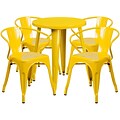 24 Round Yellow Metal Indoor-Outdoor Table Set with 4 Arm Chairs [CH-51080TH-4-18ARM-YL-GG]