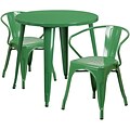 30 Round Green Metal Indoor-Outdoor Table Set with 2 Arm Chairs (CH-51090TH-2-18ARM-GN-GG)