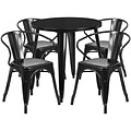 30 Round Black Metal Indoor-Outdoor Table Set with 4 Arm Chairs [CH-51090TH-4-18ARM-BK-GG]