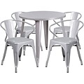 30 Round Silver Metal Indoor-Outdoor Table Set with 4 Arm Chairs [CH-51090TH-4-18ARM-SIL-GG]
