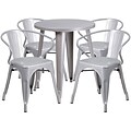 24 Round Silver Metal Indoor-Outdoor Table Set with 4 Arm Chairs [CH-51080TH-4-18ARM-SIL-GG]