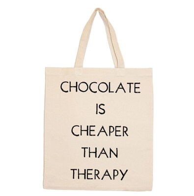 Retrospect Group Natural Canvas CHOCOLATE IS CHEAPER THAN THERAPY Tote Bag 16.5 x 14.57 x 4.33 (RETV116)