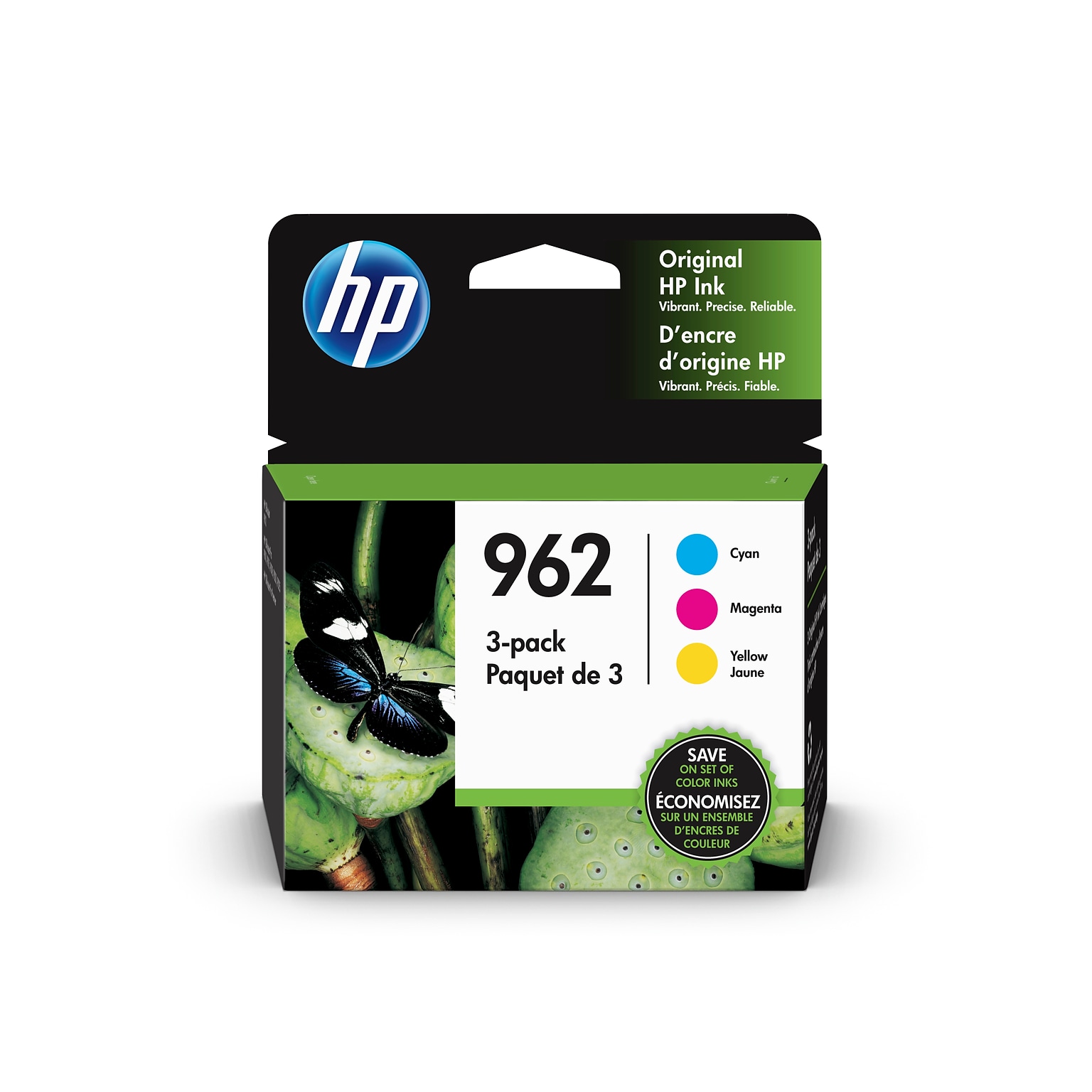 HP 962 Cyan/Magenta/Yellow Standard Yield Ink Cartridge, 3/Pack (3YP00AN#140), print up to 700 pages