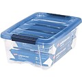 Iris Stack & Pull 12 Qt. Snap Lid Storage Boxes, Clear/Navy, 6/Carton (100306-CT)