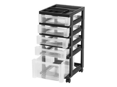 Iris® Rolling Cart with Plastic Organizer Top, 5-Drawer