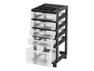 Iris® Rolling Cart with Plastic Organizer Top, 5-Drawer