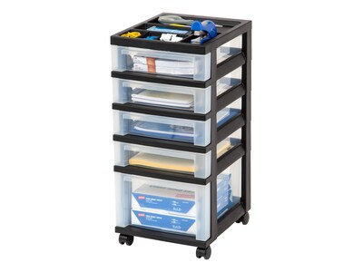 Iris® Rolling Cart with Plastic Organizer Top, 5-Drawer