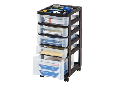 Iris® Rolling Cart with Plastic Organizer Top, 5-Drawer