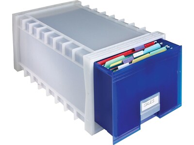 Storex Stackable Storage Drawer, Blue/White (61104U01C)