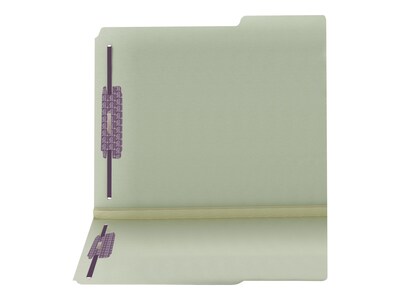 Smead Pressboard Classification Folders with SafeSHIELD Fasteners, Letter Size, Gray/Green, 25/Box (