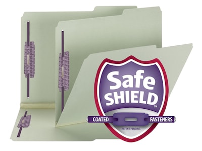 Smead Pressboard Classification Folders with SafeSHIELD Fasteners, Letter Size, Gray/Green, 25/Box (14920)